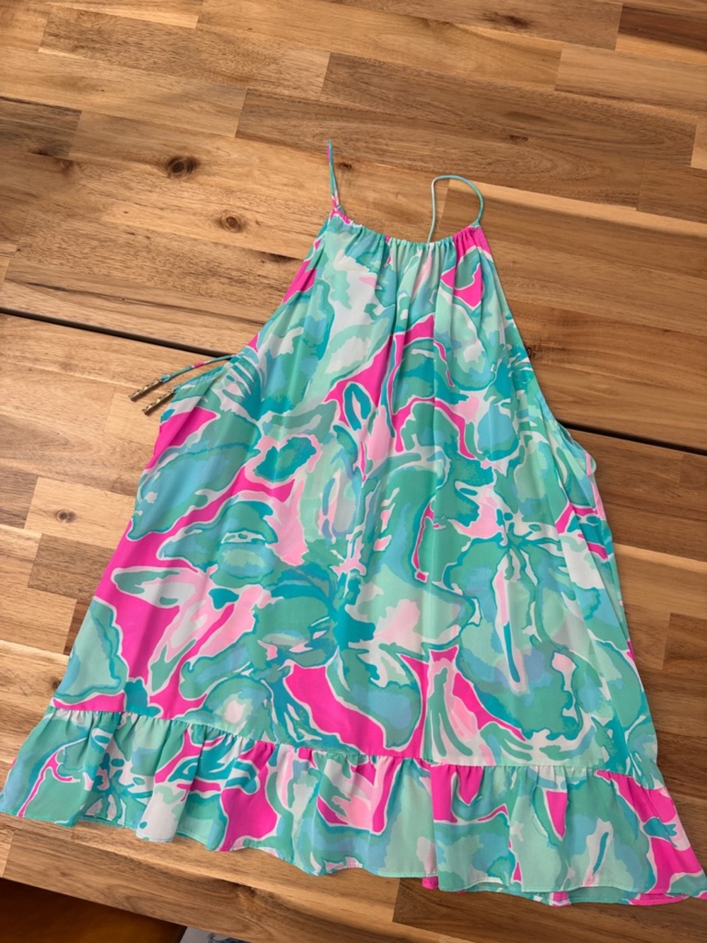 Lilly Pulitzer Pink Teal Blue Abstract Print Halter Tank